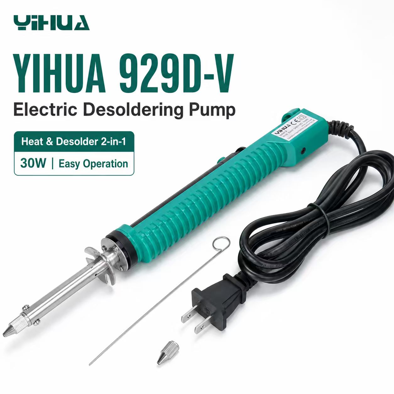 Desoldering Pump Electric Vacuum Station - YIHUA 929D‑V 30W 2‑in‑1 Pompa Desoldering